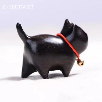Boutique Ebony Kitten Tea Pet Χειροποίητα σκαλιστά χαριτωμένα ζωάκια Γλυπτική επιφάνεια εργασίας από μασίφ ξύλο Διακόσμηση τραπεζιού τσαγιού