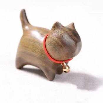 Boutique Ebony Kitten Tea Pet Χειροποίητα σκαλιστά χαριτωμένα ζωάκια Γλυπτική επιφάνεια εργασίας από μασίφ ξύλο Διακόσμηση τραπεζιού τσαγιού
