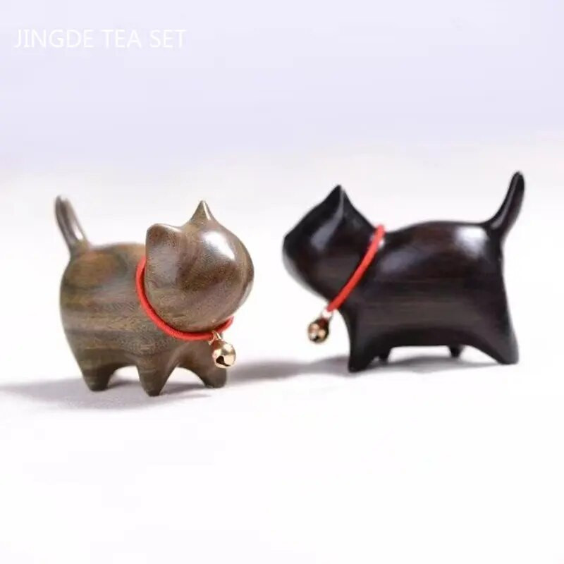 Boutique Juodmedžio kačiuko arbatos gyvūnėlis Rankomis raižyti mieli gyvūnų papuošalai Stalinis medžio masyvo skulptūra Amatai Arbatos stalo dekoravimas