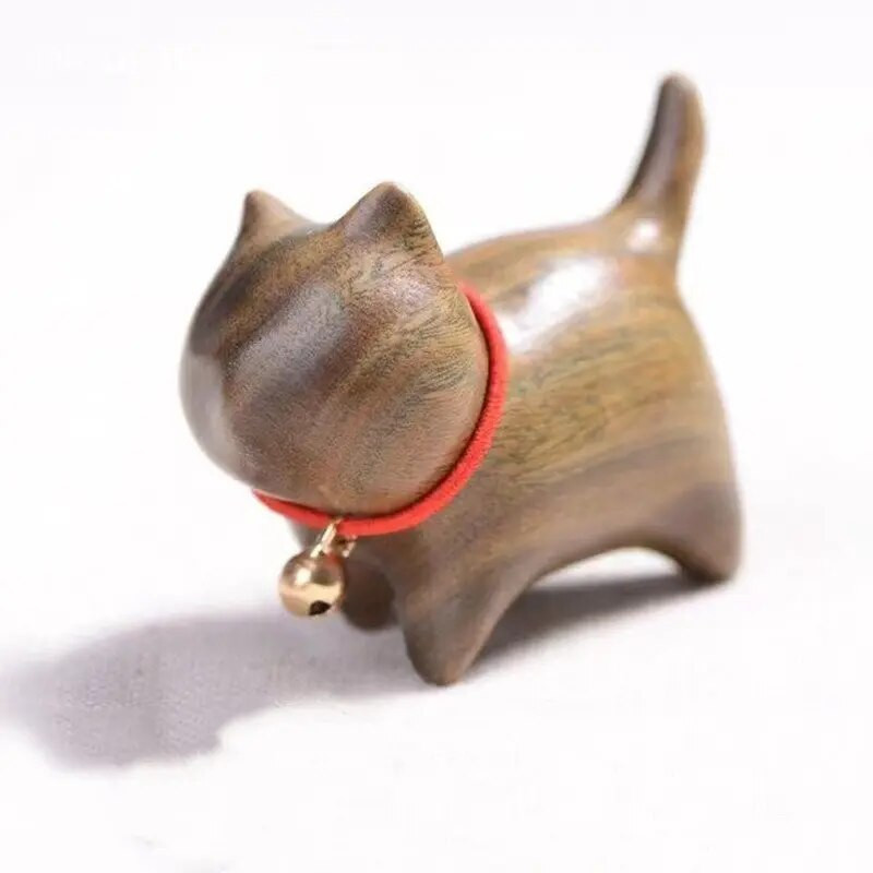 Boutique Juodmedžio kačiuko arbatos gyvūnėlis Rankomis raižyti mieli gyvūnų papuošalai Stalinis medžio masyvo skulptūra Amatai Arbatos stalo dekoravimas