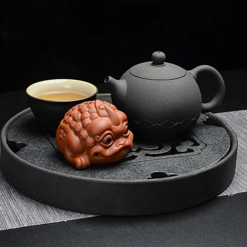 1 vnt. rankų darbo auksinės rupūžės statula Violetinė molio arbata Pet Lucky Animal Arbata Figūrėlės Papuošalai Boutique arbatos rinkinio dekoravimo amatai
