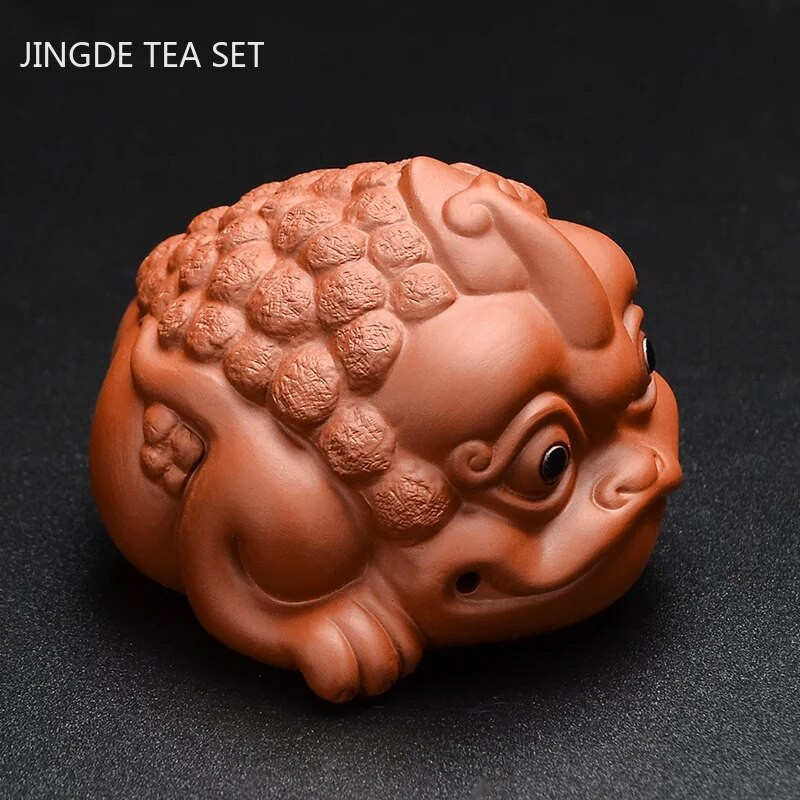 1 vnt. rankų darbo auksinės rupūžės statula Violetinė molio arbata Pet Lucky Animal Arbata Figūrėlės Papuošalai Boutique arbatos rinkinio dekoravimo amatai