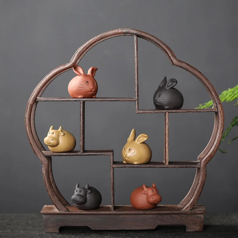 1 buc. Mini vârfurile degetelor lucrate manual, ceai de argilă violet pentru animale de companie, statuie drăguță de bovine, ornamente, accesorii de decorare a mesei de ceai, articole de artizanat