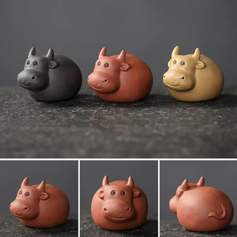 1 buc. Mini vârfurile degetelor lucrate manual, ceai de argilă violet pentru animale de companie, statuie drăguță de bovine, ornamente, accesorii de decorare a mesei de ceai, articole de artizanat