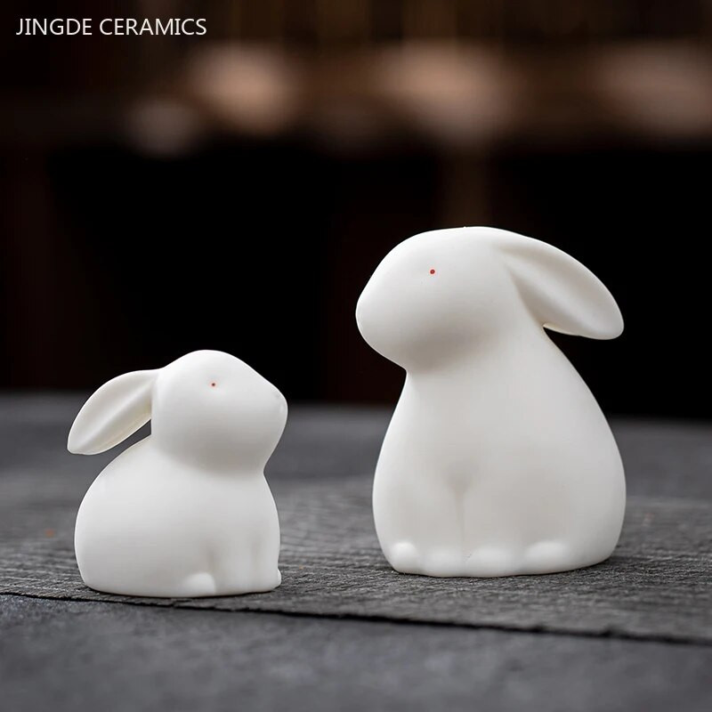 Kūrybingas keramikos mielas zuikio dekoras Mini arbata Pet Decor Gyvūnų skulptūra Amatai Arbatos stalo papuošalai Tradiciniai arbatos priedai