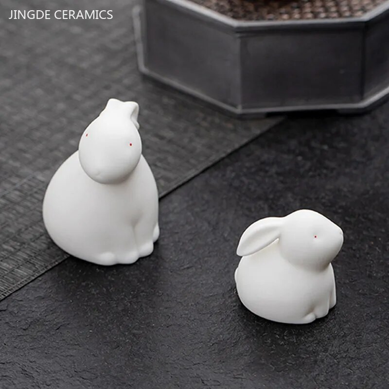 Kūrybingas keramikos mielas zuikio dekoras Mini arbata Pet Decor Gyvūnų skulptūra Amatai Arbatos stalo papuošalai Tradiciniai arbatos priedai