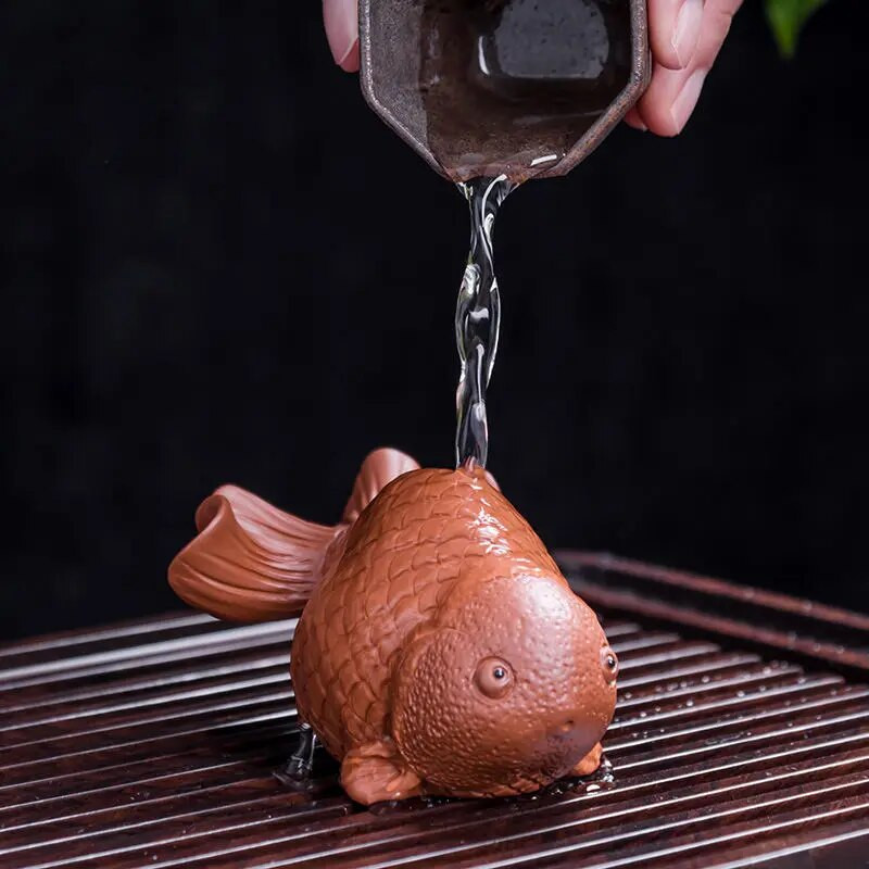 Violetinės molio arbatos rinkinys arbatos augintiniams, žuvies modelis, arbatos priedai, N003