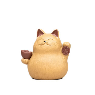 Naujas purpurinės molinės arbatos naminių kačių papuošimas rankų darbo skulptūra Kūrybinis luitas Lucky Cat gali pakelti arbatos rinkinį Arbatos padėklasDekoro priedai