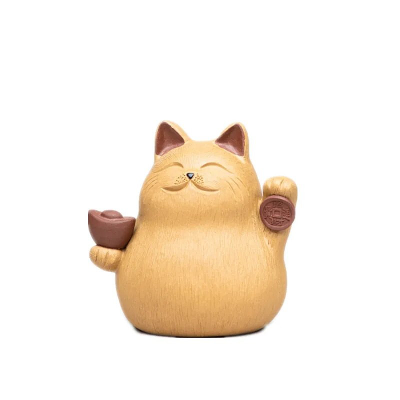 Naujas purpurinės molinės arbatos naminių kačių papuošimas rankų darbo skulptūra Kūrybinis luitas Lucky Cat gali pakelti arbatos rinkinį Arbatos padėklasDekoro priedai