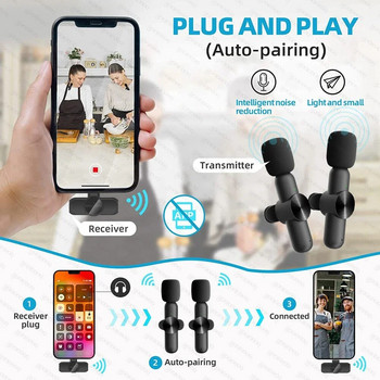 Ασύρματο μικρόφωνο Lavalier Μίνι μικρόφωνο εγγραφής βίντεο ήχου για iPhone Τηλέφωνο Android Ζωντανή μετάδοση Gaming Φορητό μικρόφωνο