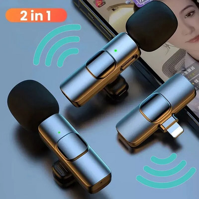 Безжичен петличен микрофон Аудио видео запис Мини микрофон за iPhone Android Телефон Предаване на живо Микрофон за игри Преносим