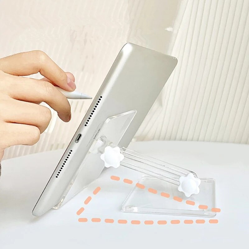 Akrilo planšetinio kompiuterio stovas, reguliuojamas sulankstomas skaidrus laikiklis, skirtas mobiliajam telefonui