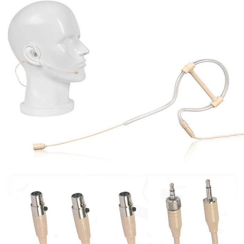 Smėlio spalvos vienos ausies kabliuko ausinės Mikrofonas su galva mikrofonas, valdymas laisvų rankų įranga 3,5 mm 3 kontaktų 4 kontaktų XLR kištukas su mikrofono dangteliu
