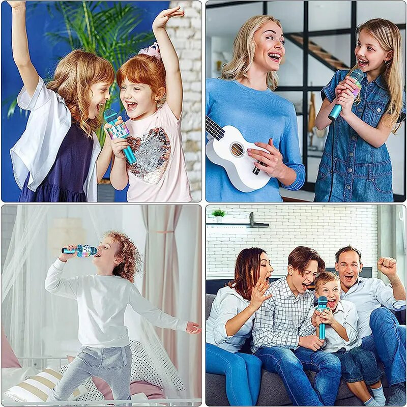 Vaikiškas nešiojamasis Bluetooth garsiakalbis, profesionalus pilnas karaoke mikrofonas, balso keitiklis, garso įrašymo įrenginys su belaidžiu mikrofonu