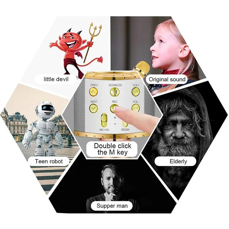 Vaikiškas nešiojamasis Bluetooth garsiakalbis, profesionalus pilnas karaoke mikrofonas, balso keitiklis, garso įrašymo įrenginys su belaidžiu mikrofonu