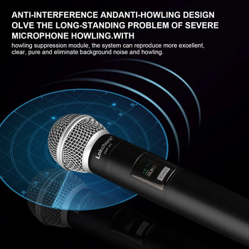 Ασύρματο μικρόφωνο 2 καναλιών UHF σταθερής συχνότητας φορητό μικρόφωνο για πάρτι Karaoke Professional Church Show Meeting