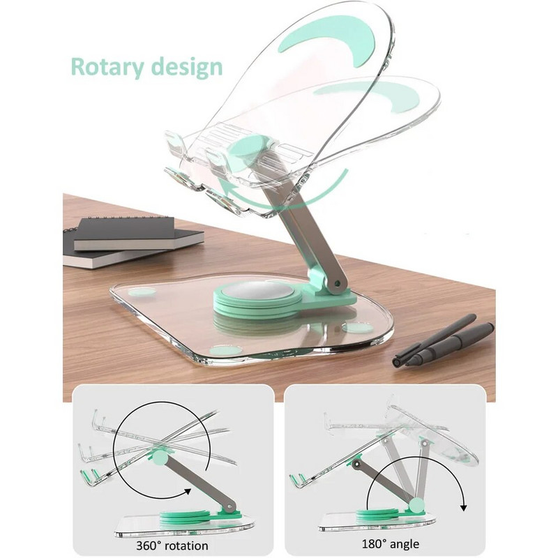 Suport pentru tabletă acrilic rotativ 360° pentru iPad Pro Air Mini Suport reglabil de birou pliabil anti-alunecare pentru iPad de 4,7-13 inci