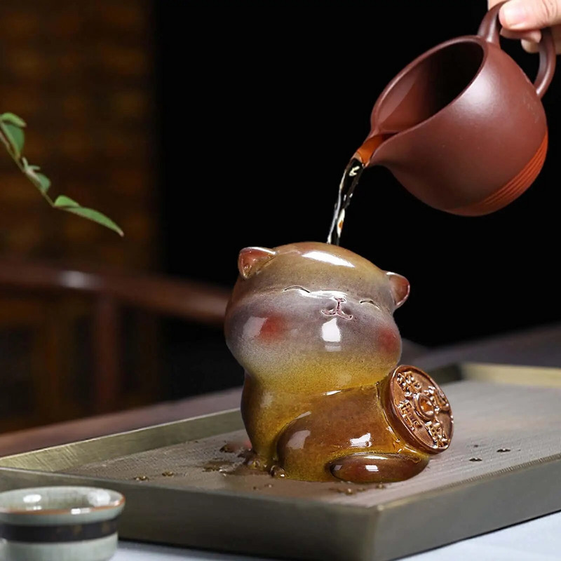 Arbata Pet Cat Mielas kačiukas, keičiantis spalvą arbatos mylėtojams Dovanų ornamentas Gyvūno figūrėlė svetainei Padėklas Knygų spinta Namų dekoravimas