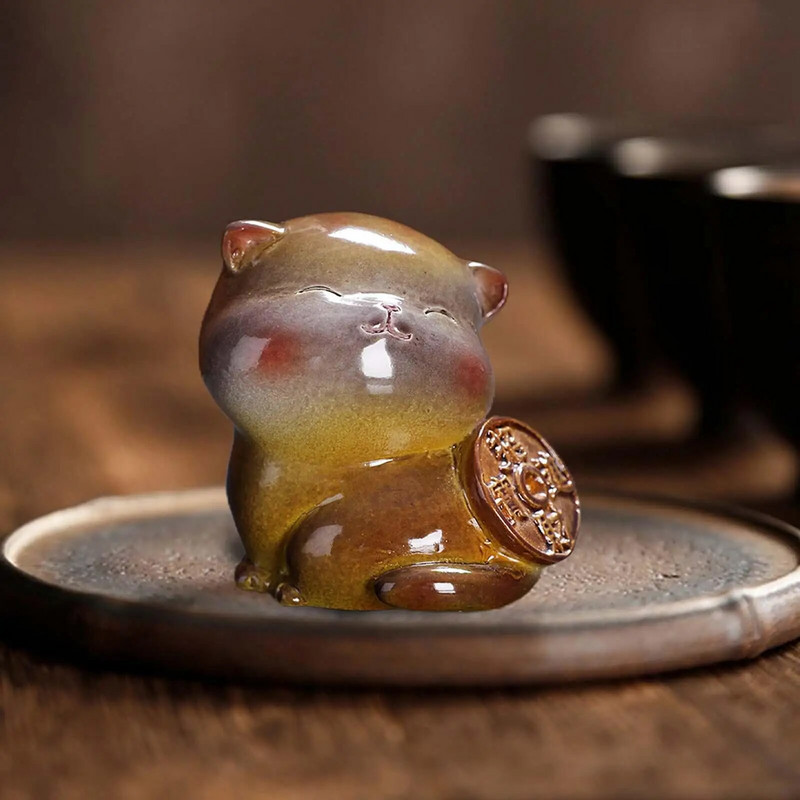 Arbata Pet Cat Mielas kačiukas, keičiantis spalvą arbatos mylėtojams Dovanų ornamentas Gyvūno figūrėlė svetainei Padėklas Knygų spinta Namų dekoravimas