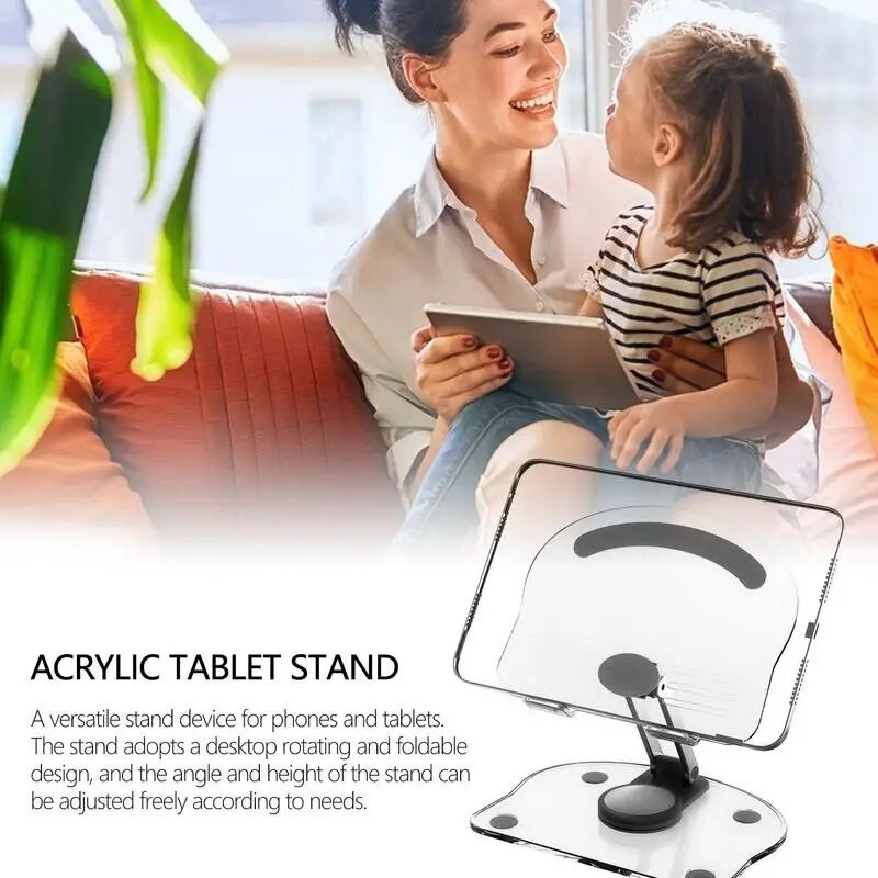 Táblagép asztali állvány, alkalmas: iPad Pro átlátszó akril asztali telefonállvány Olvasókönyvtartó 180 fokos lapos konzol