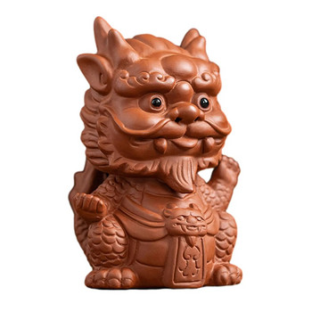 Статуя на Pixiu Мини фигурка на домашен любимец с китайски дракон и чай за аксесоар за всекидневна