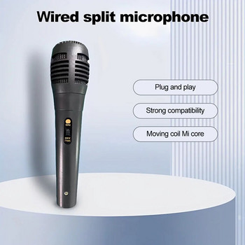 3,5 мм жичен микрофон Преносим удароустойчив обществен предавател KTV Караоке Сцена Ръчен мегафон с 6,5 мм адаптер (черен)