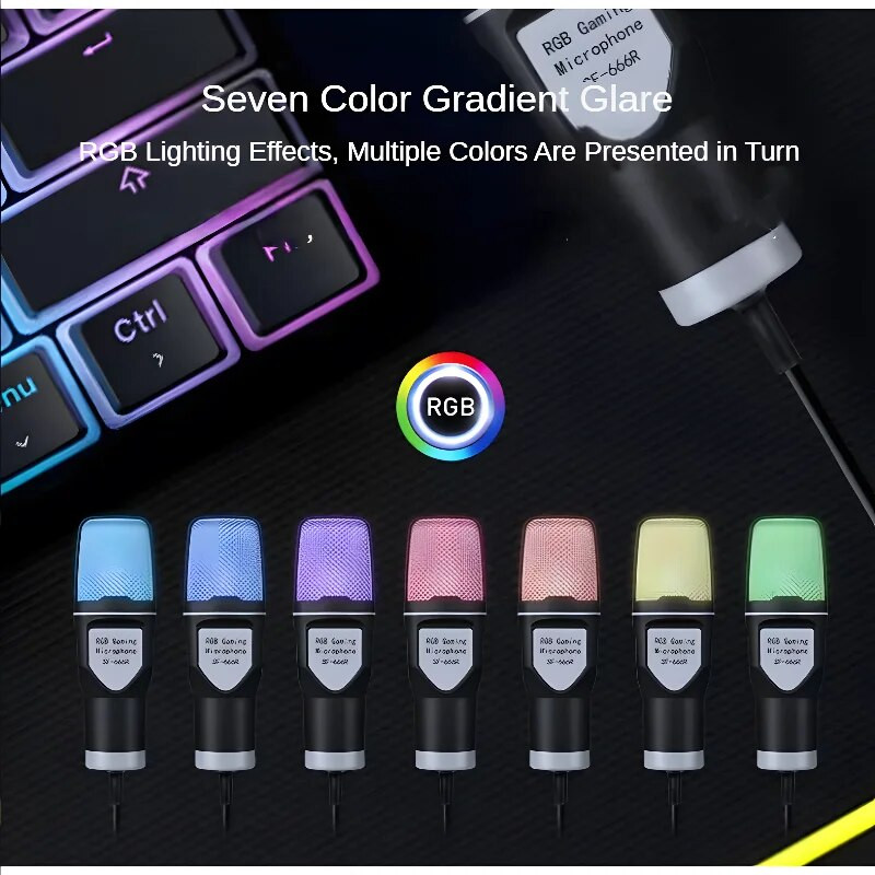 Lēts RGB 3,5 mm USB ierakstīšanas mikrofona komplekts ar triecienizturīgu statīvu klēpjdatora galddatora vadu datoru spēļu mikrofons datora mobilajam tālrunim