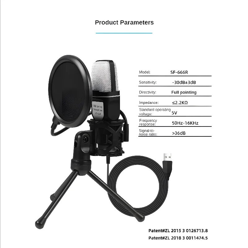 Lēts RGB 3,5 mm USB ierakstīšanas mikrofona komplekts ar triecienizturīgu statīvu klēpjdatora galddatora vadu datoru spēļu mikrofons datora mobilajam tālrunim