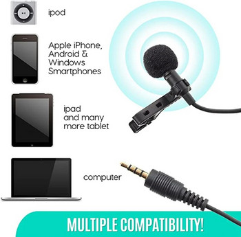 Мини преносим петличен микрофон 3,5 мм кабел за свободни ръце Всепосочен микрофон за компютър, лаптоп, мобилен телефон