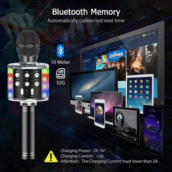 Ασύρματο μικρόφωνο καραόκε, μικρόφωνο Bluetooth 4 σε 1 για παιδιά με λειτουργία εγγραφής ηχείου Led Lights Remix