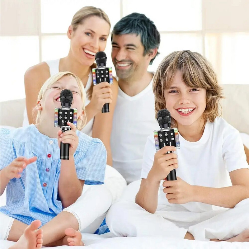 Ασύρματο μικρόφωνο καραόκε, μικρόφωνο Bluetooth 4 σε 1 για παιδιά με λειτουργία εγγραφής ηχείου Led Lights Remix