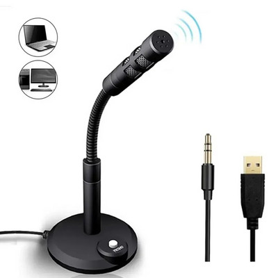 3.5mm Studio Microphone Speech Mic Stand Holder USB Desktop Wired Mic Mini Notebook Computer For PC Laptops Sound Card Recording