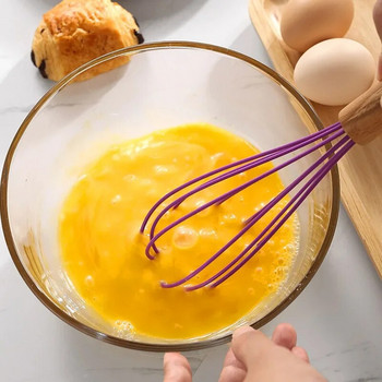 Силиконова бъркалка за яйца Дървена дръжка Кухненска ръчна бъркалка за яйца Приспособления Кухненски инструменти Аксесоари за печене
