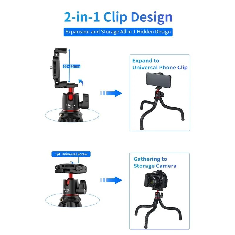 VIJIM Ulanzi MT-11 Flexible Octopus Tripod for Phone DSLR Camera Vlog Portable 2in1 Design Selfie Stick Tripod with Phone Holider