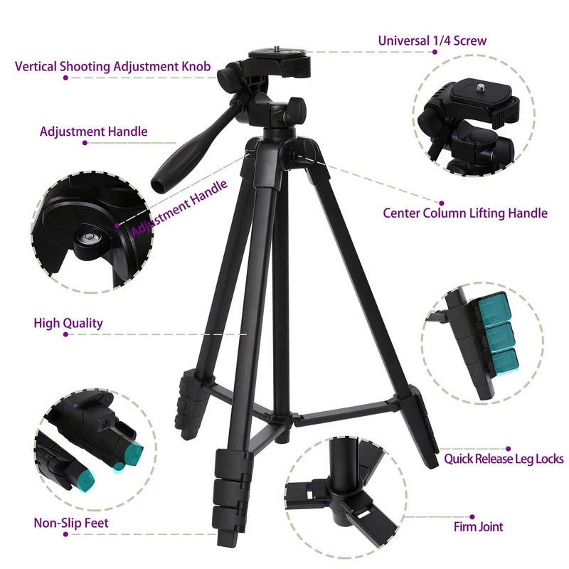 Professzionális alumínium mini állványok Bluetooth kamerával Állványállvány kamerás telefonhoz okostelefonhoz iphone Xiaomi Huawei Max 136CM