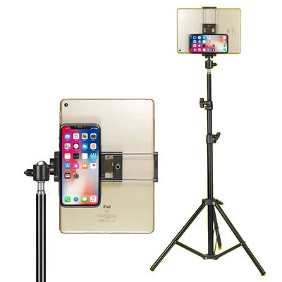 Ipad Tripod for Tablet and Phone Aluminum Ipad Floor Stand Base Mount Tripode Tablet with Smartphone & Tablet Holder
