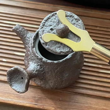 Японски стил Tetsubin топлоизолация от неръждаема стомана Дървена дръжка Капак за чайник Щипка Държач Капак за чайник Вилица Скоба