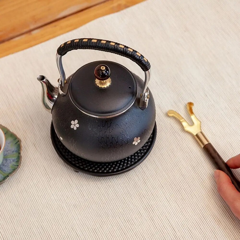 Japoniško stiliaus Tetsubin šilumos izoliacija nerūdijančio plieno medinė rankena arbatinuko dangčio laikiklis arbatos virdulio dangtelio šakės spaustukas