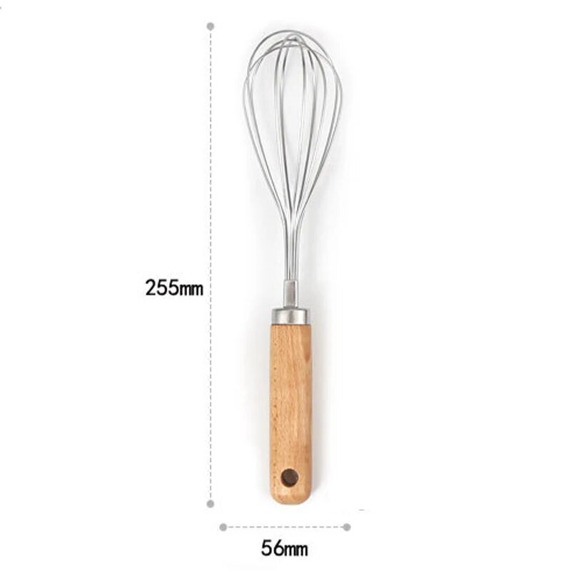27 cm nerūdijančio plieno kiaušinių plaktuvas su medine rankena viela Balioninis plaktuvas Pieno kiaušinių plakiklis Kiaušinių maišymo maišytuvas Virtuvės rankinis kiaušinių maišiklis