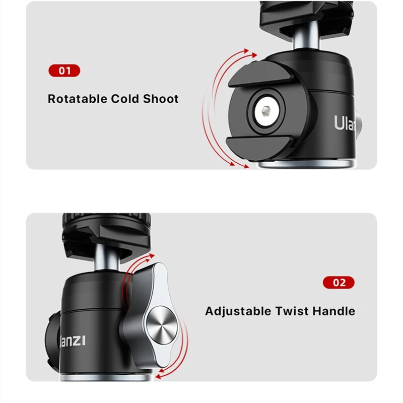 Ulanzi U-Vlog lite mini trikojis su 360 kamuolio galvute ir šalto bato asmenukių lazdele stalinis trikojis, skirtas fotoaparatui iPhone Android Phone DSLR