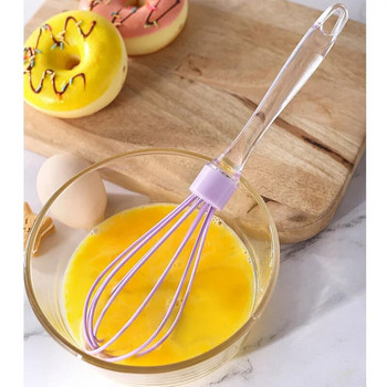 1 τεμ. σιλικόνης Egg Beater Ξύλινη λαβή Egg Whisk Manual Egg Mixing Stirrer Εργαλεία ψησίματος αυγών κουζίνας