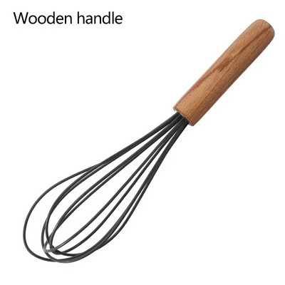 1vnt silikoninis kiaušinių plakiklis medinės rankenos kiaušinių plaktuvas Rankinis kiaušinių maišymo maišytuvas Virtuvės kiaušinių įrankiai kepimo įtaisai