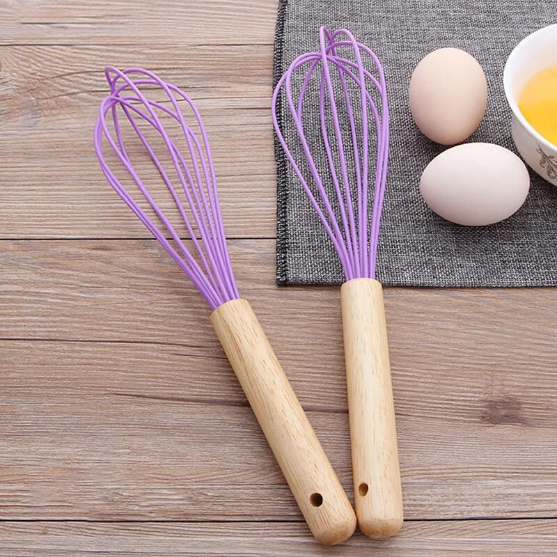Rankinis kiaušinių plaktuvas su medine rankena Pieno kiaušinių kremo maišymas Virtuvės įrankiai Miltų rankinis tinklelio sietelis