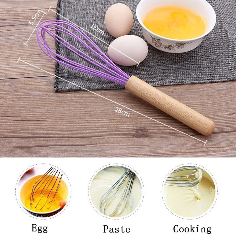 Rankinis kiaušinių plaktuvas su medine rankena Pieno kiaušinių kremo maišymas Virtuvės įrankiai Miltų rankinis tinklelio sietelis