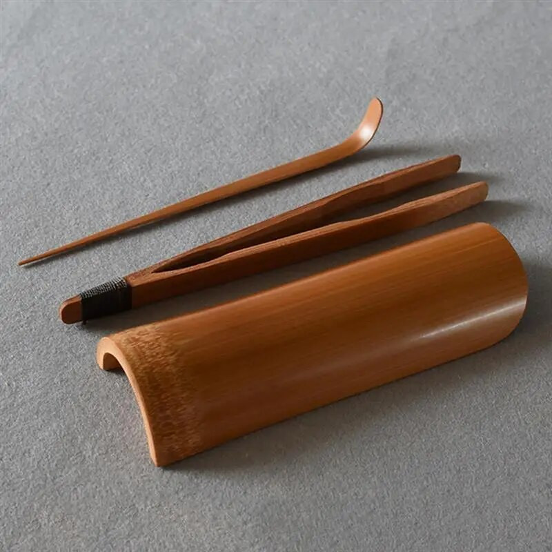 3 vnt bambuko medžio arbatos rinkinio priedai Subtilus arbatos gaminimo įrankių rinkinys Praktinis arbatos ceremonijos priedas Prašmatnus arbatos reikmenų vakarėlis