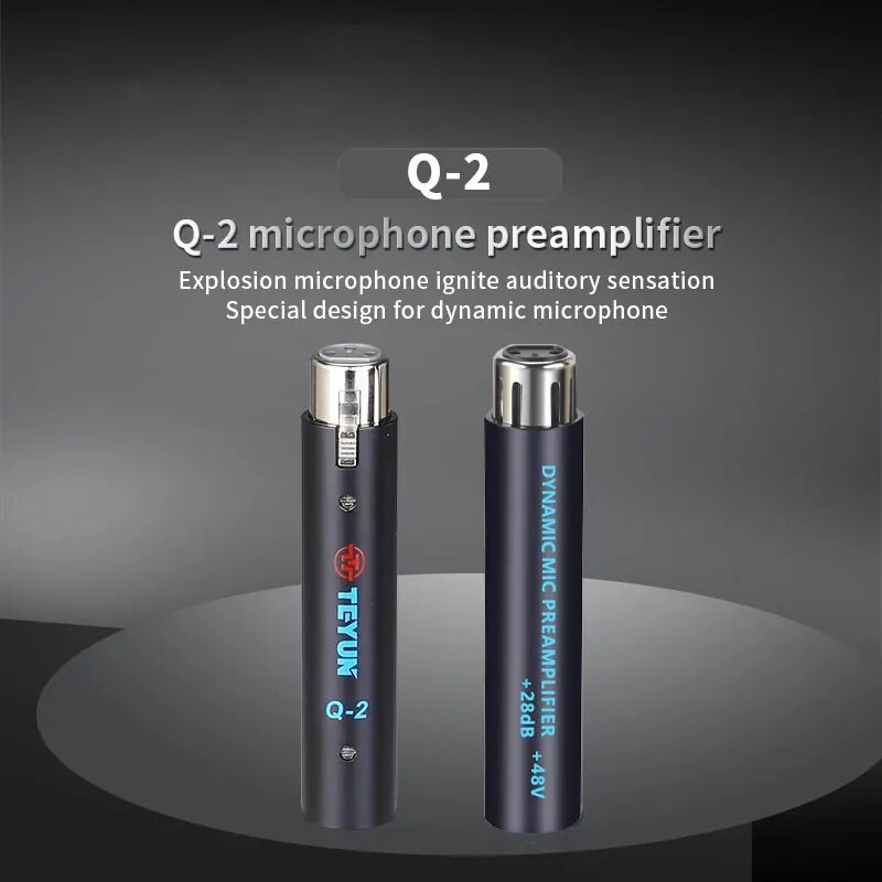 TEYUN 48V XLR dinamičko mikrofonsko pretpojačalo, mini 28db pojačanje, metalna struktura, mikrofonsko pojačalo, prijenosno za performanse Q-2