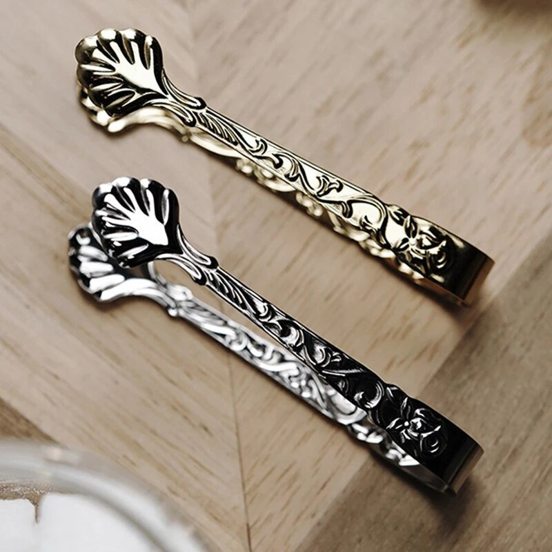 2 vnt Vintage Rose Relief kavos cukraus žnyplės Nerūdijančio plieno ledo kubelių spaustukai Auksinis pincetas Mini maisto gnybtas virtuvės baro priedas