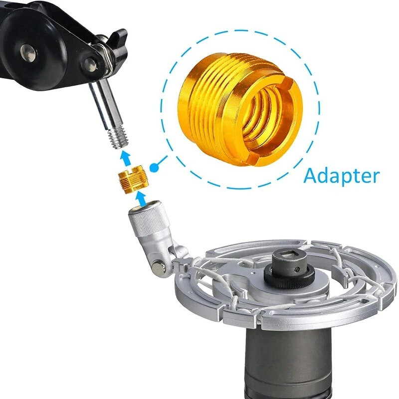 6 gab. Sieviešu vītņoti uzgriežņu skrūvju adapteri Mikrofona skavu turētāja uzgriežņu adapteri mikrofona mikrofona statīvam