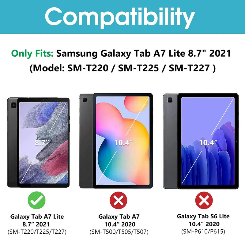 Grūdintas stiklas, skirtas Samsung Galaxy Tab A7 Lite SM-T220 SM-T225 8,7 colio ekrano apsauginė plėvelė, apsauganti nuo įbrėžimų HD 9H kietumas 2021 m.