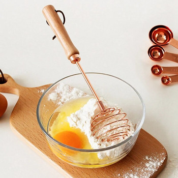 Μίξερ αυγών ροζ χρυσό Χειρολαβή από ξύλο οξιάς από ανοξείδωτο ατσάλι σπιράλ Χειροκίνητο σύρμα Αξεσουάρ κουζίνας Εργαλεία μαγειρέματος